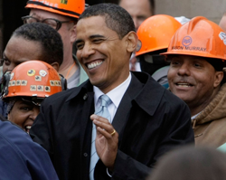 Barack Obama greets US Steel Corp. workers on 2008 campaign